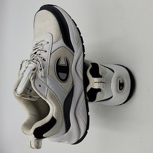 Champion tennis shoe navy and white Sz 7Y Large Logo